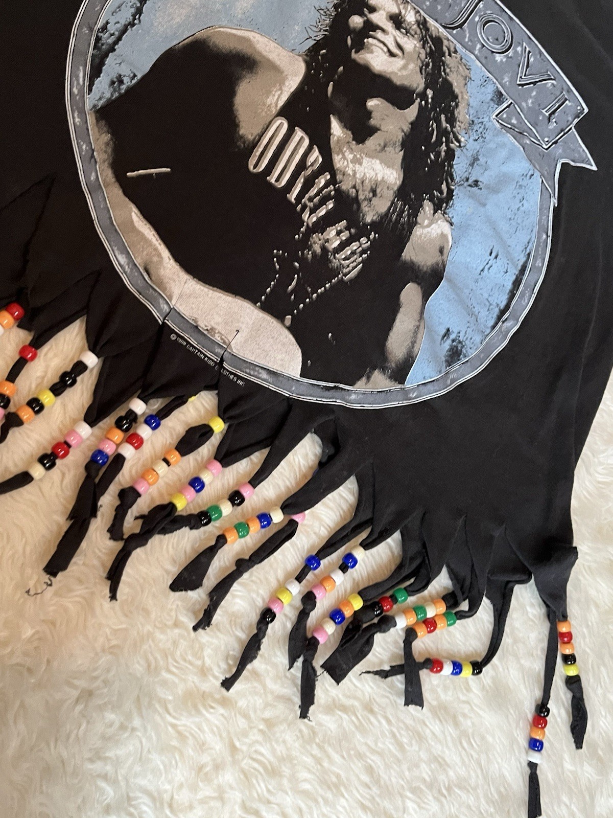 Vintage Bon Jovi T Shirt 1989 New Jersey Beaded Size L Womens Unisex Glam Rock