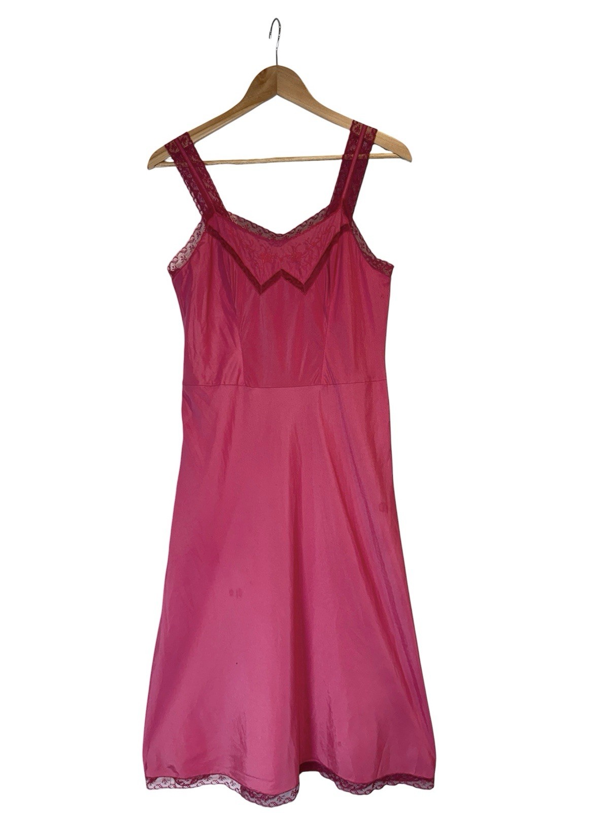 Vintage 1950s BARBIZON Crepe Remarque Hot Pink Full slip dress Lil Beth 14 Miss