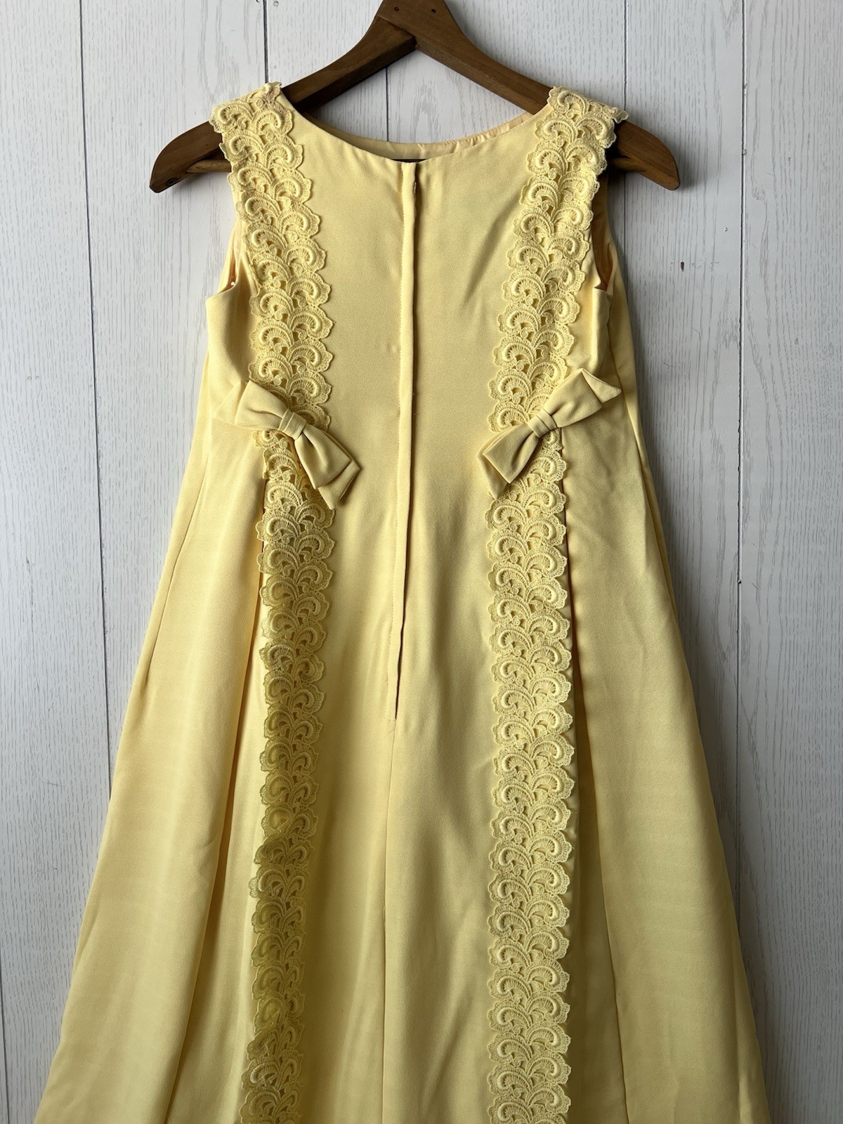 VTG 50’s 60’s Emma Domb Yellow Maxi Dress Gown Elegant Empire Waist Sz 9 Formal