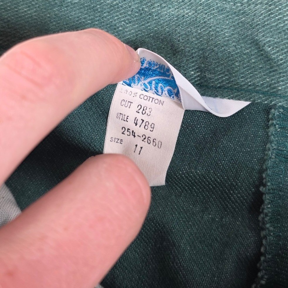 Vintage 70s Parkhouse Juniors Green Cotton Flare Leg Bell Bottom Pants 30×30