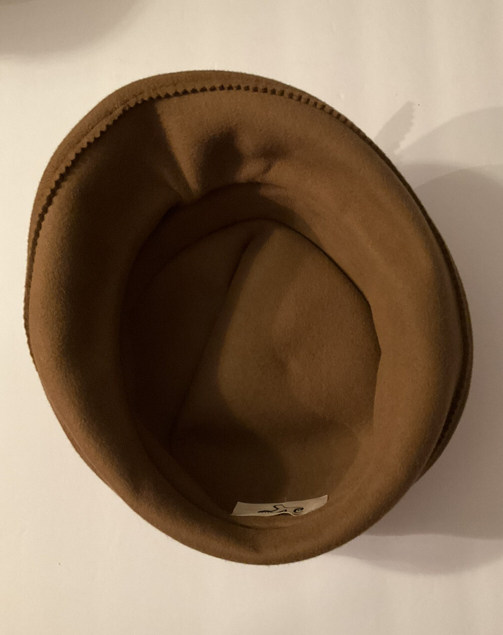 Hat Fedora style by Suzette Art Couture Wool EUC Taupe Tan Beaded