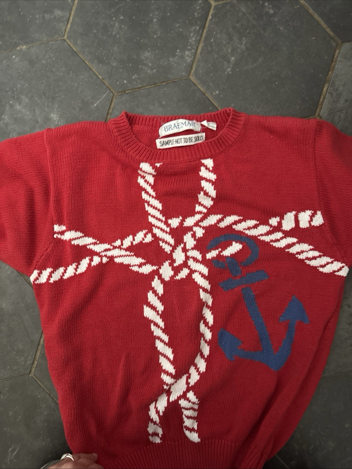Vintage Red Anchor Braemar Short Sleeve Sweater Tag “not To Be Sold” Size M.