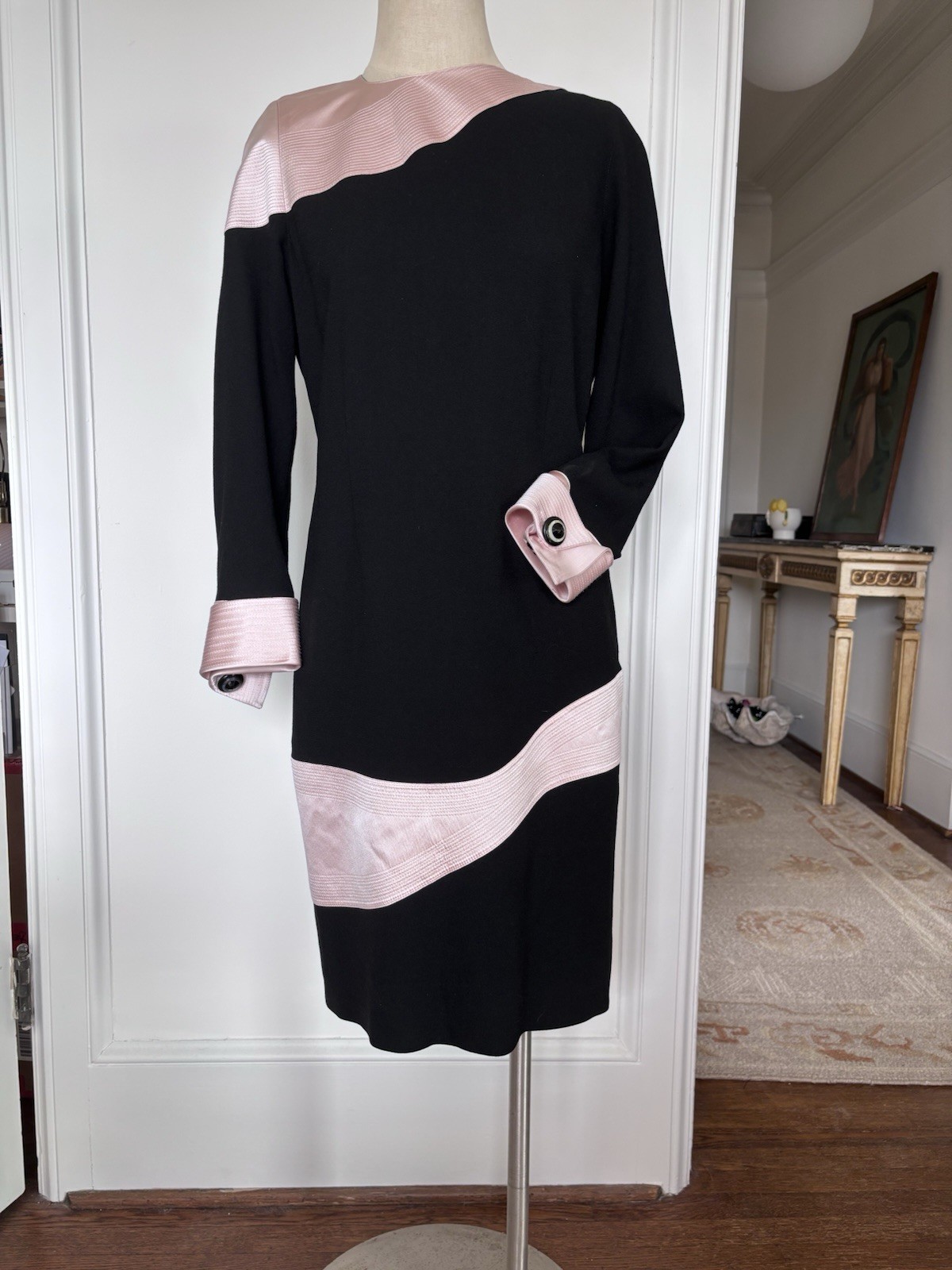 VTG 1980s Fontana Couture Amen Wardy Black & Pink Dress Size M/L