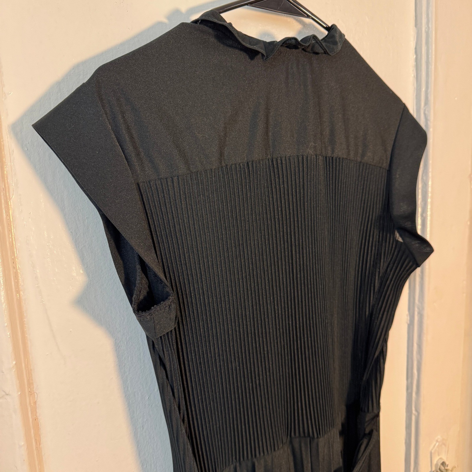 True Vintage 70s Queen’s Row Black Pleated Ruffle Midi Dress Size 18 Whimsigoth