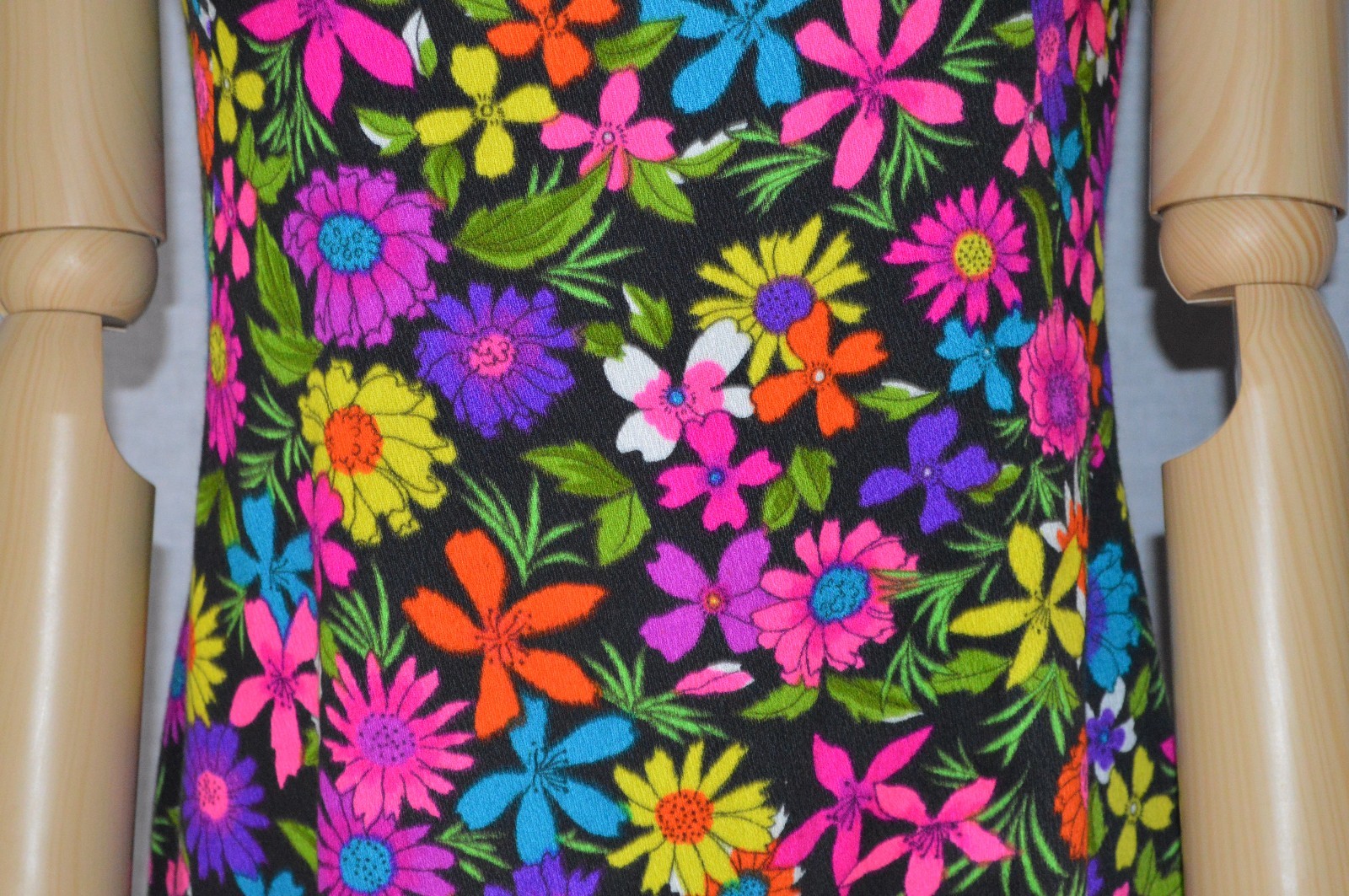 Vintage Black Multi-Color Floral Hand-Made Hawaiian Long Dress See Measurements