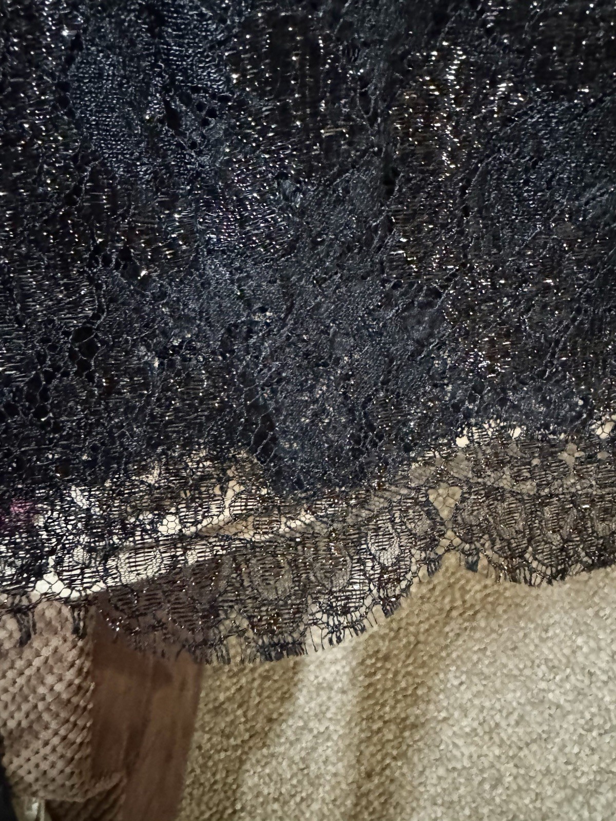 Vtg Geoffrey Beene Sheer Metallic Semi Black Maxi Silk Skirt Lined Lace Blue XS