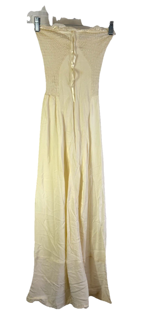 Vintage 70s Coquette Sheer Nylon Smocked Negligee Slip Dress Gown Strapless Smal