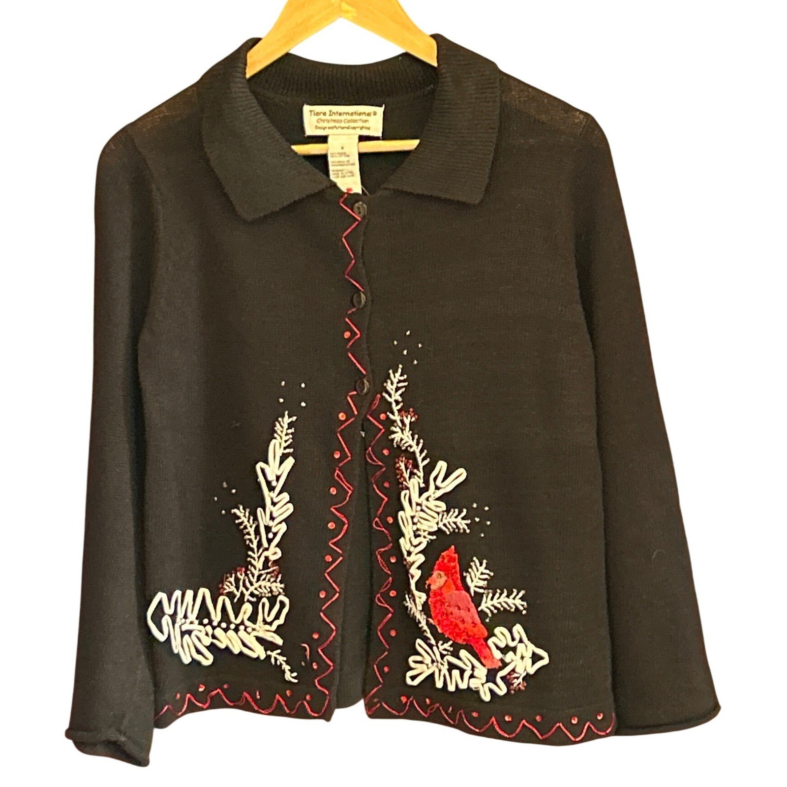 Vintage Tiara International Christmas Cardigan Cardinal Ugly Christmas Sweater