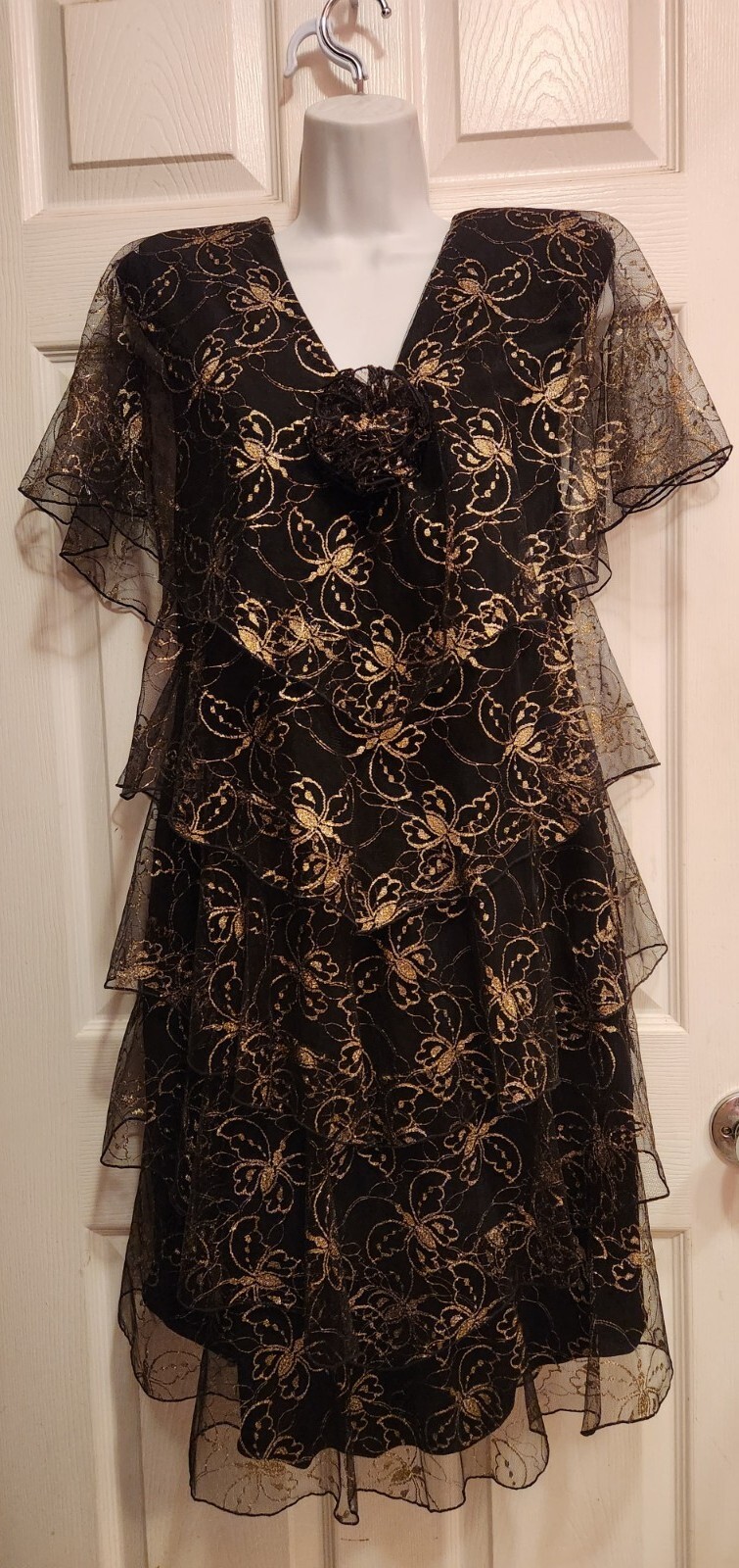 VINTAGE HOLLY HARP 80’S LACE TIERED DRESS M