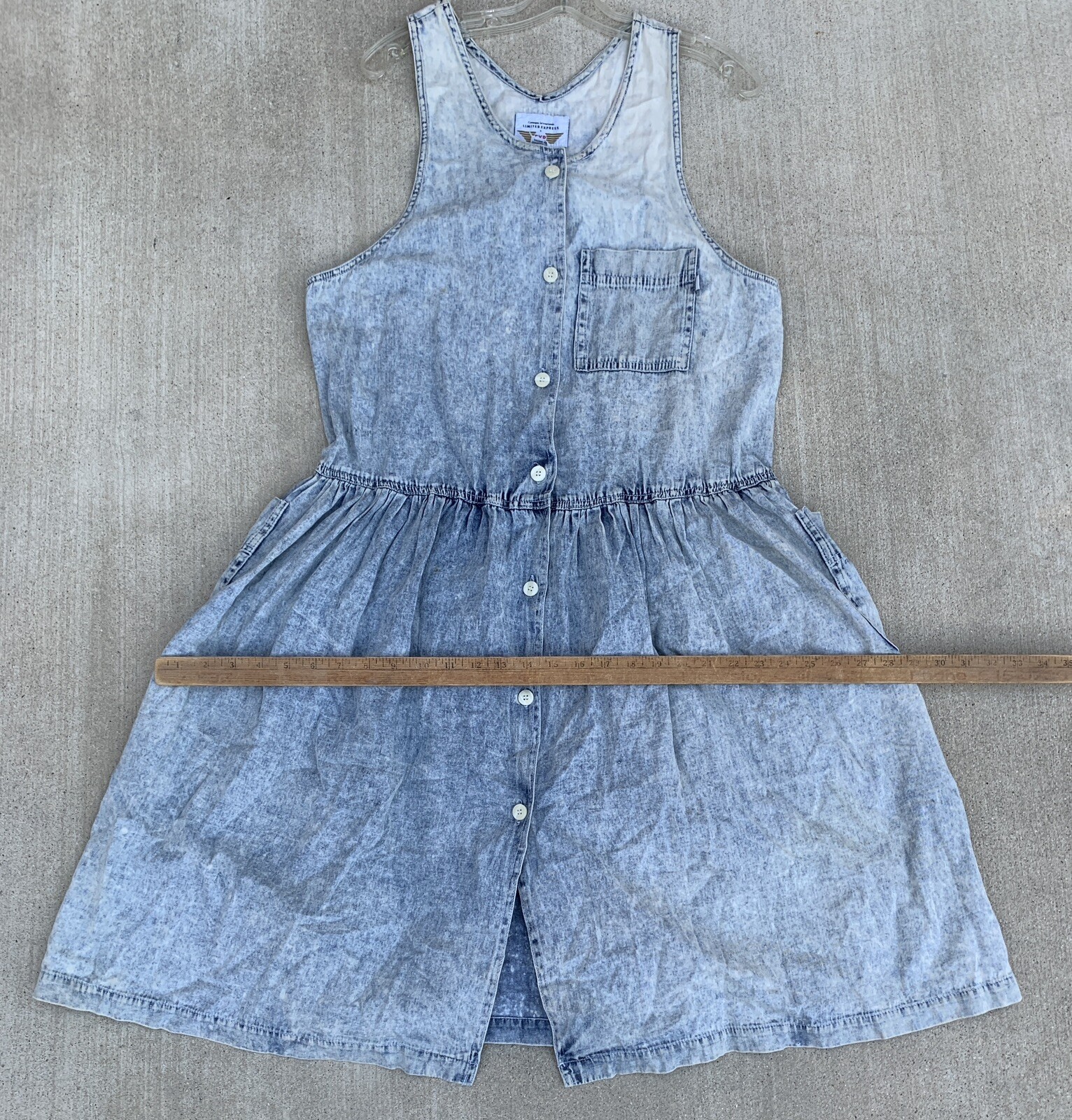 Vintage Limited Express EXP Acid Wash Denim Jumper Dress Pockets 1980s Size L