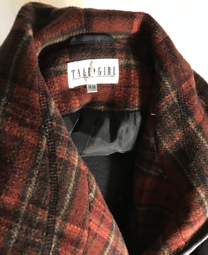 Tall Girl Black & Plaid Car Coat Vintage Women’s Size M/M
