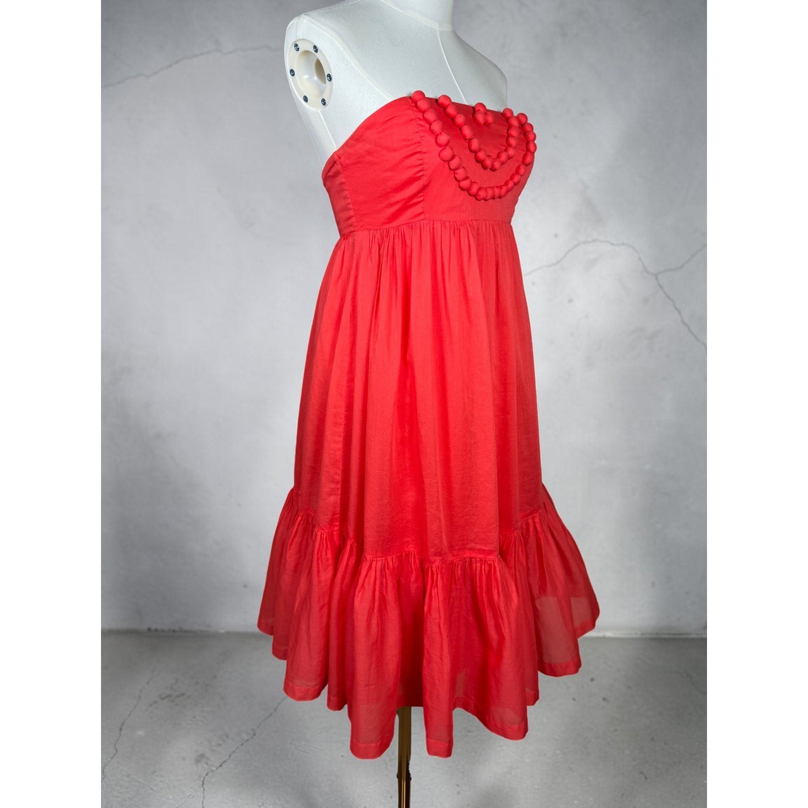Y2K GAP Coral Red Strapless Midi Dress Empire Waist Cotton Lined Womens 0