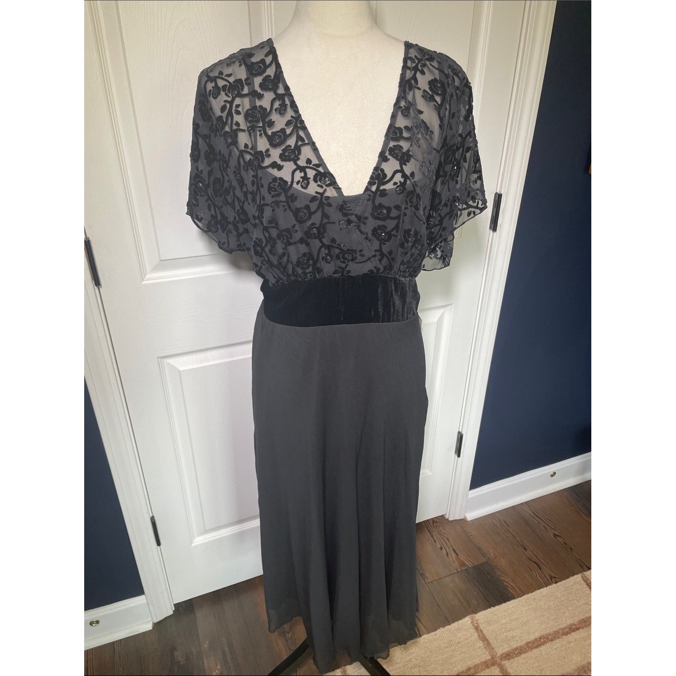 NWT VTG 90s Jonathan Martin Whimsygoth Midi Dress Black Lace Velvet Sequin Sz14W