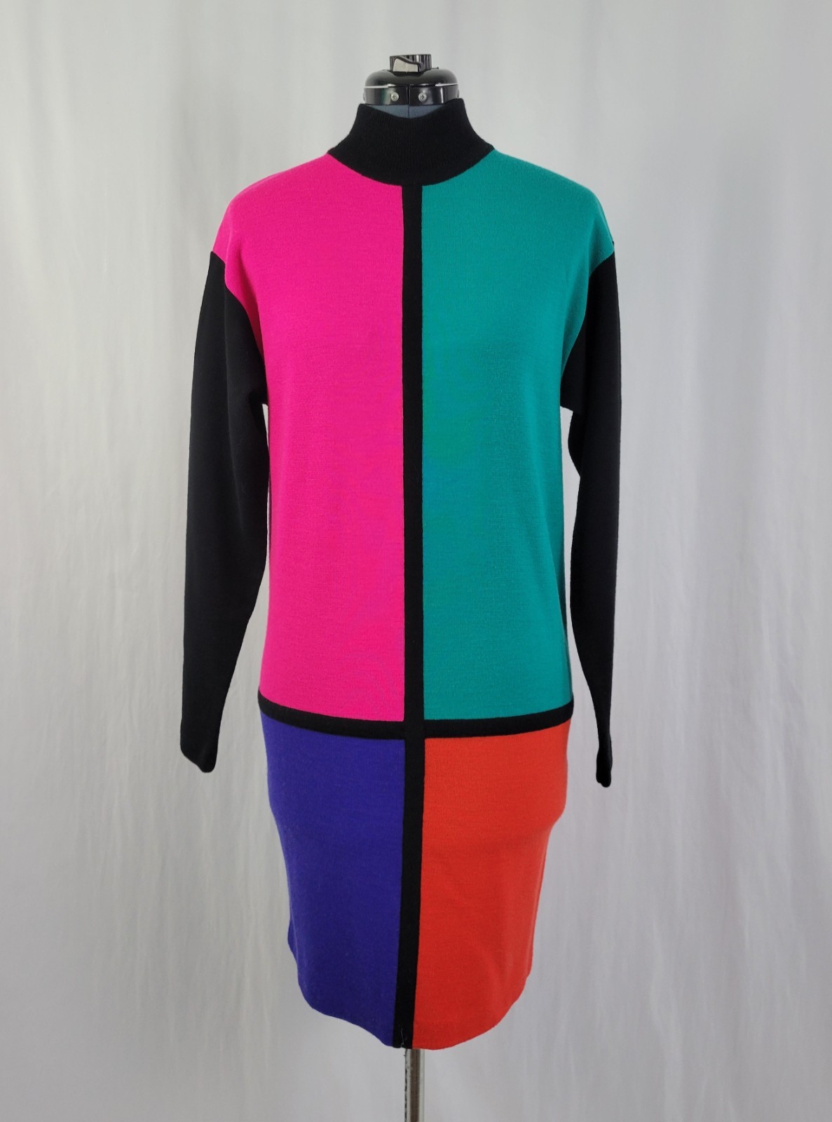 Vinatge Kathryn Conover Wool Blend Color Blocked Sweater Dress Size S