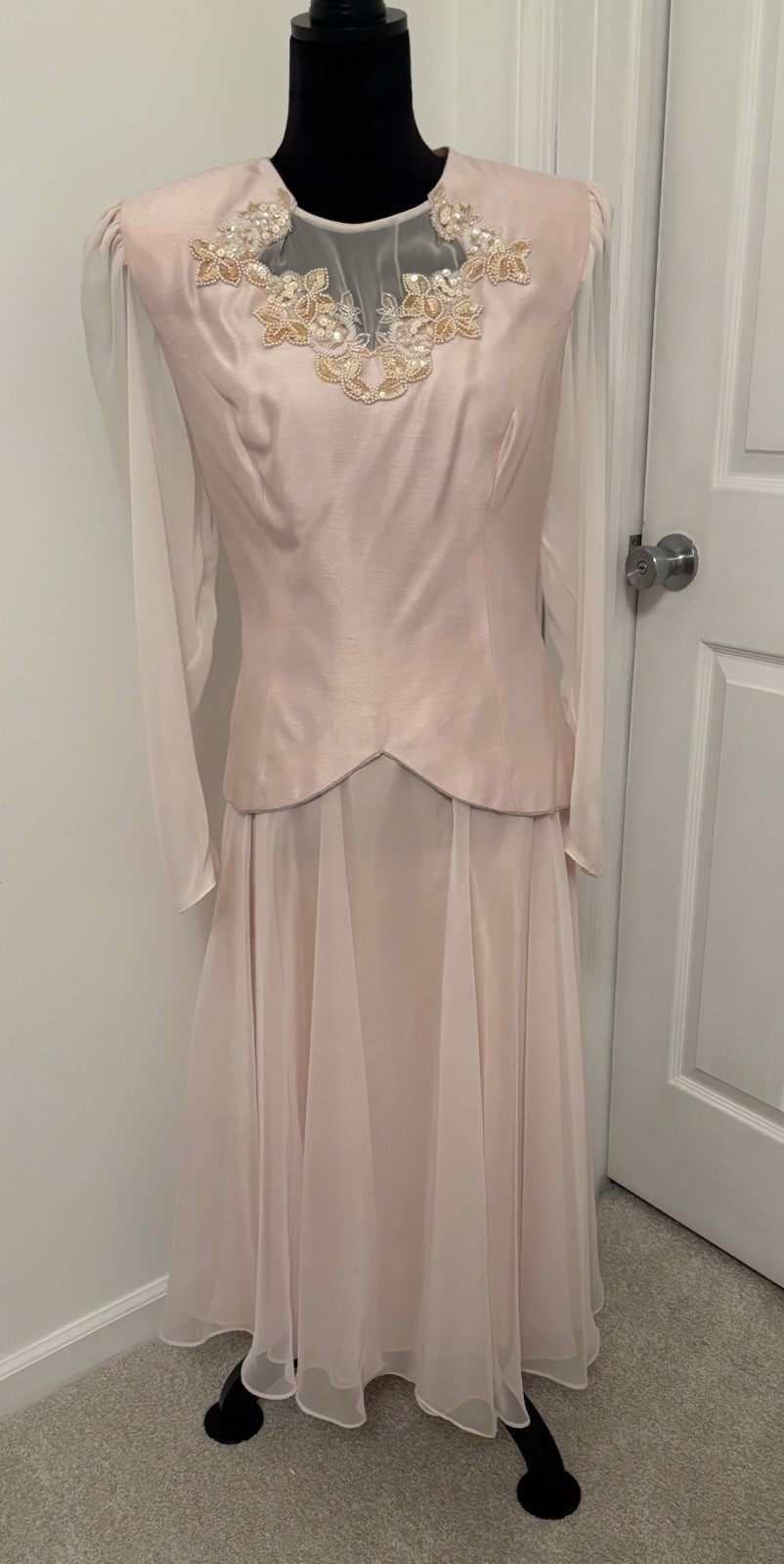 Vintge Samuel Scott Midi Beading Embroidered Sequins Chiffon Party Wedding Sz 14