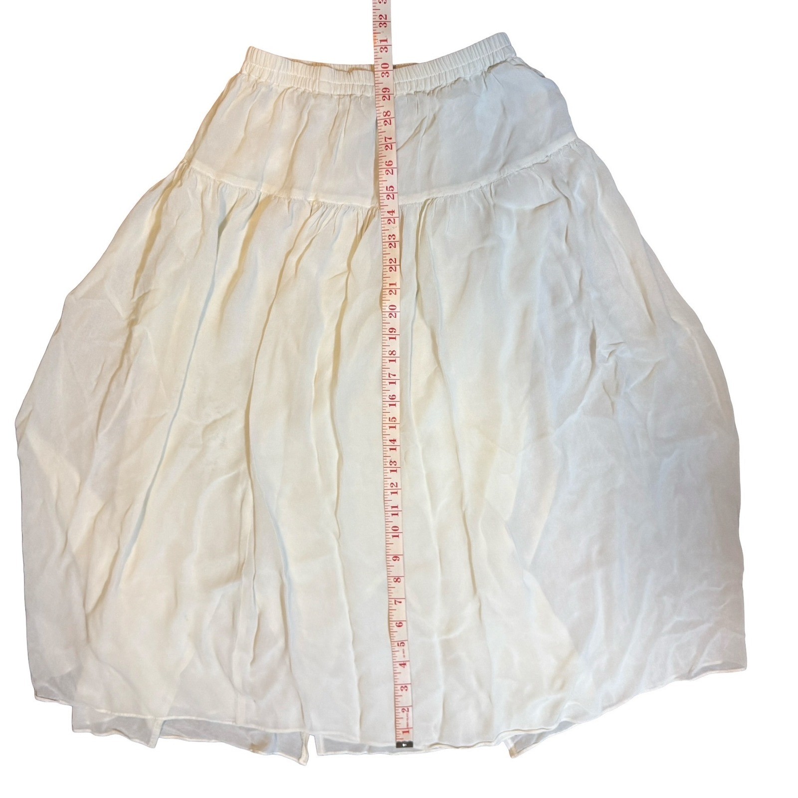 Vintage Karen Kane Ivory White Rayon Tiered Midi Skirt Made in USA Womens Size 8