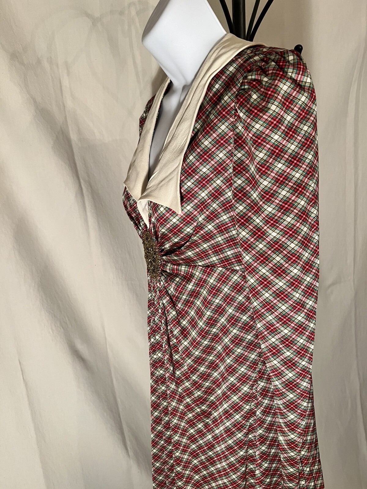 VTG 70s Corky & Craig Tartan Plaid Maxi Dress Westwood Vibes! Filigree Key Hole