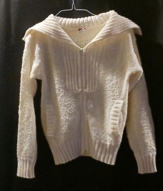 70s Vintage Collared Full Zip Sweater similar to light teddy bear material Lg