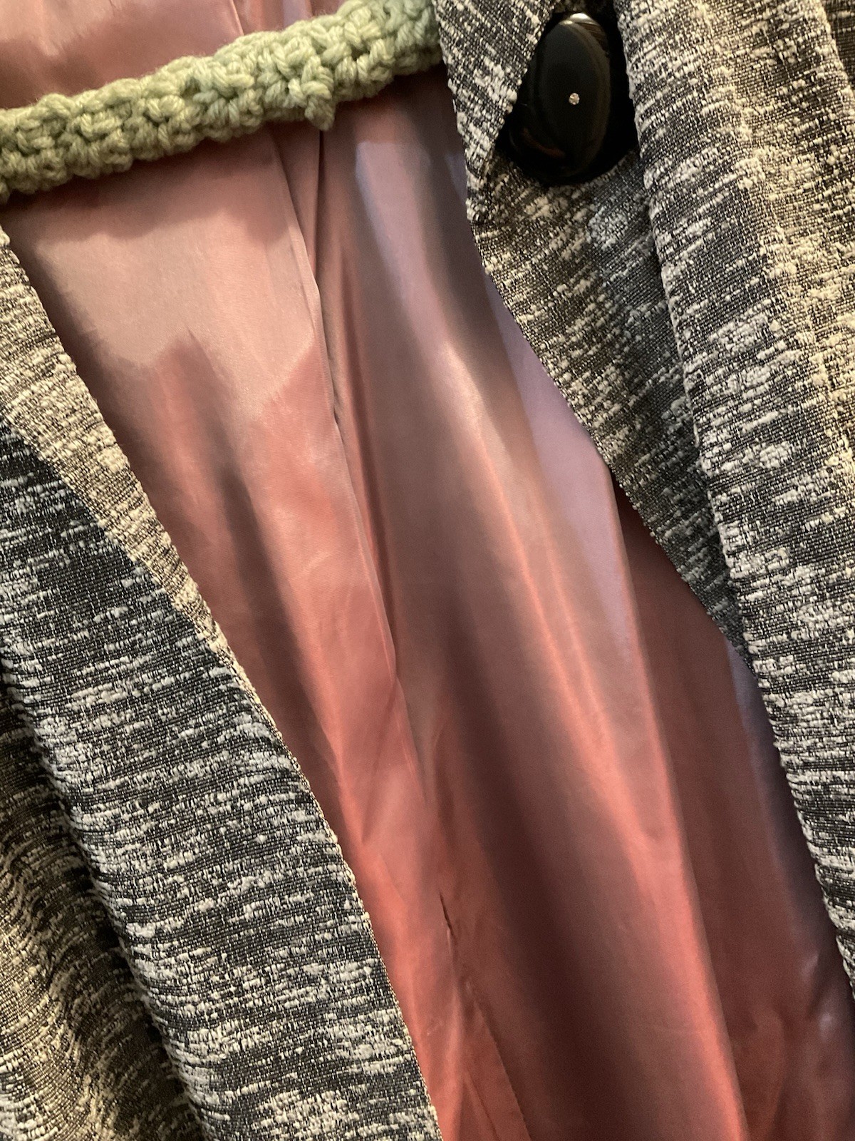 Vintage Coat Grey Med Pink Metalic Silk Lining 1960 Housewife Pink Lined Pocket