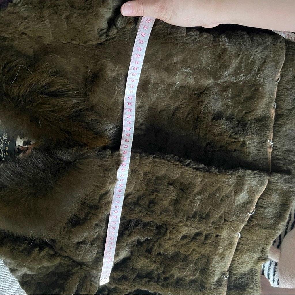 Vintage Brown-Green Real Rabbit & Fox Fur Jacket with Ring Details | Size M