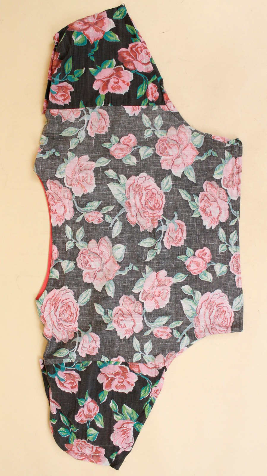 80s Vtg Gauzy Cotton Rose Print Black Pink Floral Drop Crotch Pant Set W27-30″