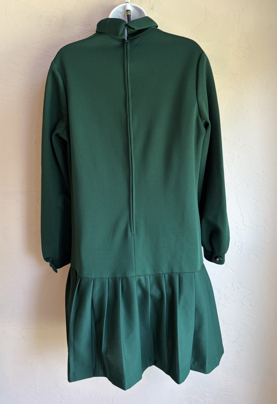 Vintage 60s 70s First Edition Mod Drop Waist Pleated Dress 18 Green Preppy Retro