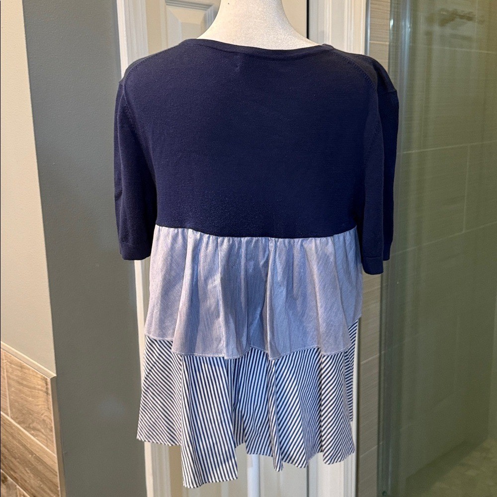 Vineyard Vines Mixed Media Tiered Sweater Blue Nautical Size Small
