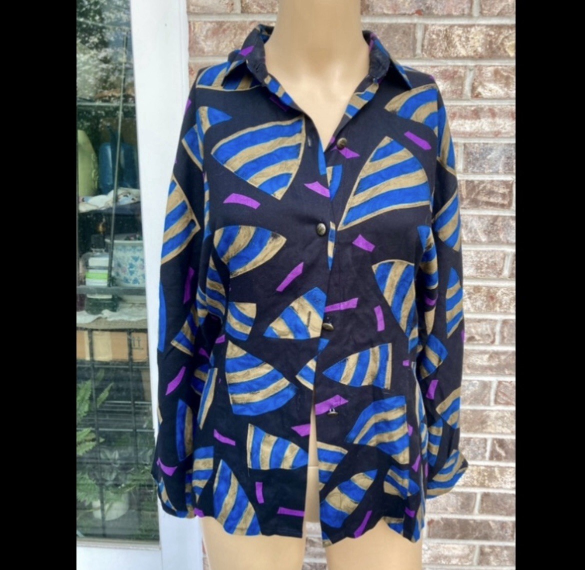 Vintage 80s Handmacher Sport Novelty Print Button Up Shirt / Blouse