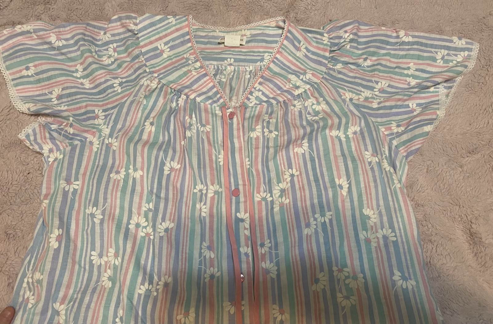 Vintage Dan Ellen Vertical Pastel Striped House Dress Snap Front Women’s Small