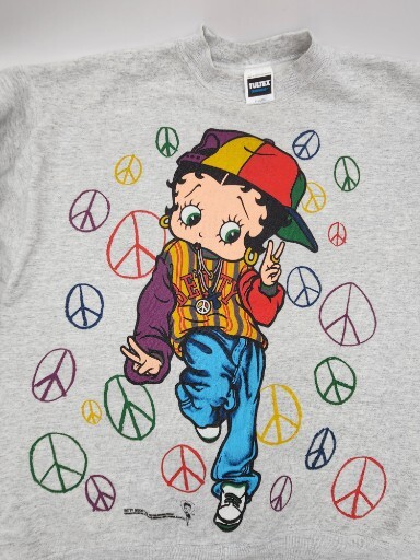 Vintage 1993 Betty Boop Hip Hop Peace Out Gray Sweatshirt 2 Sided Size XL-Tultex