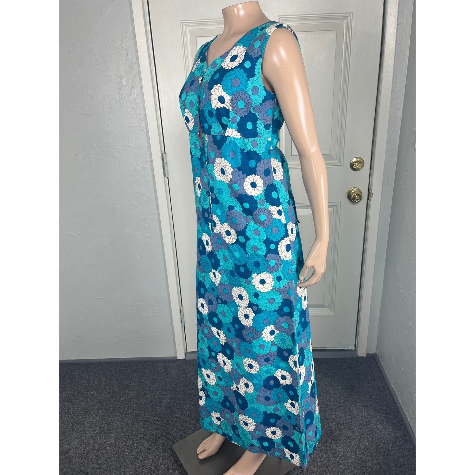 Vintage 60s 70’s Eleu Hawaii Women’s Dress Hawaiian Floral Retro Maxi Cotton YY4