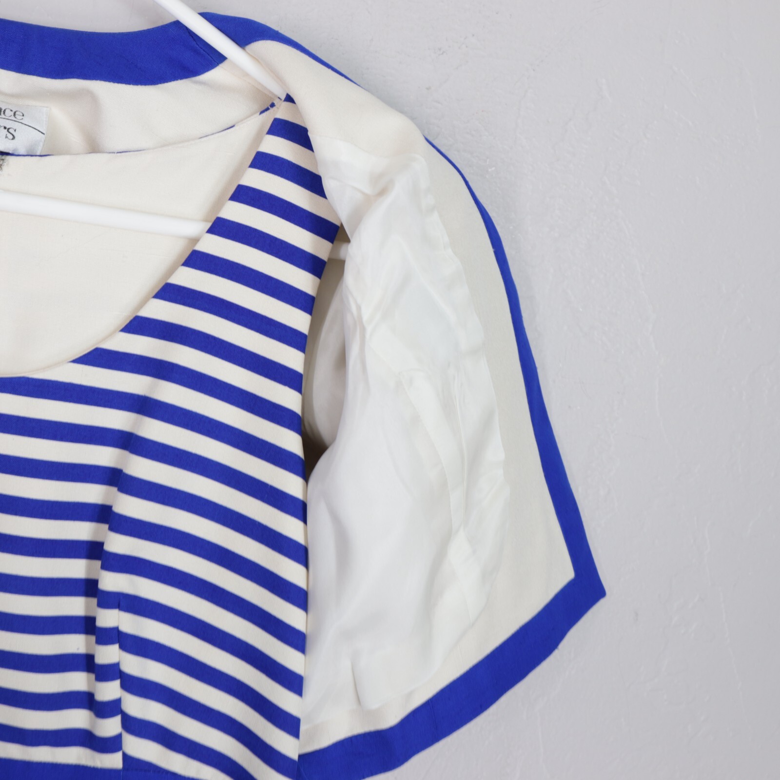 Vtg 80s Constance Saunders Dress 10 Blue White Silk Bolero Jacket Sheath Lined