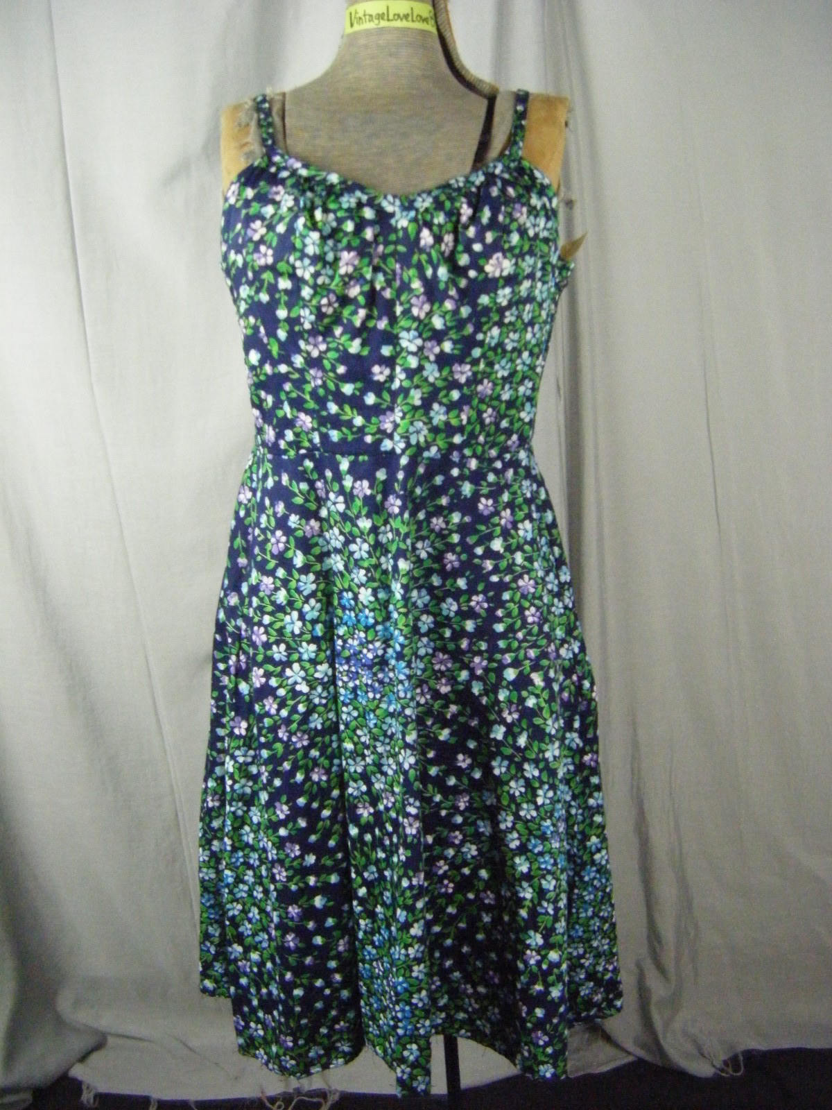 MURRAY MEISNER Vtg 60s Navy Green Floral Sun Swim Dress-Bust 34-37/XS