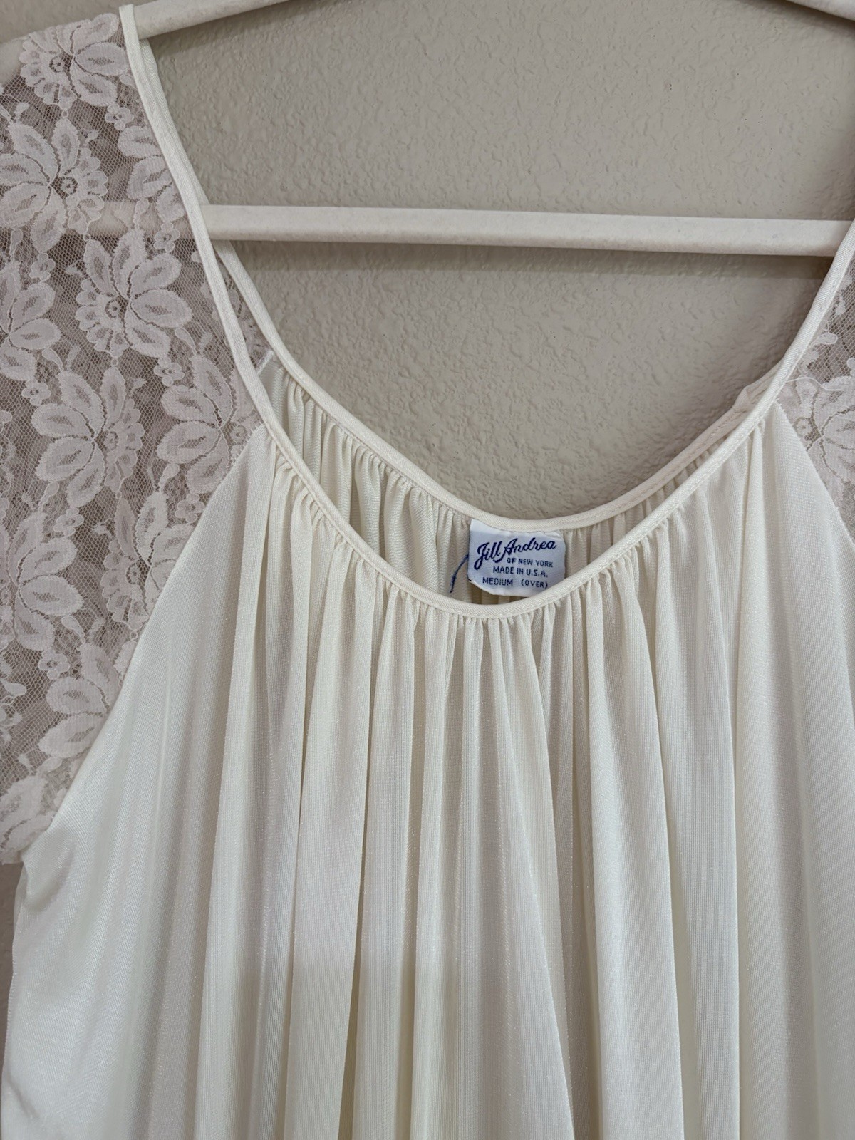 VTG Jill Andrea of New York Nightgown M Beige Nylon USA Lingerie Sheer Demure