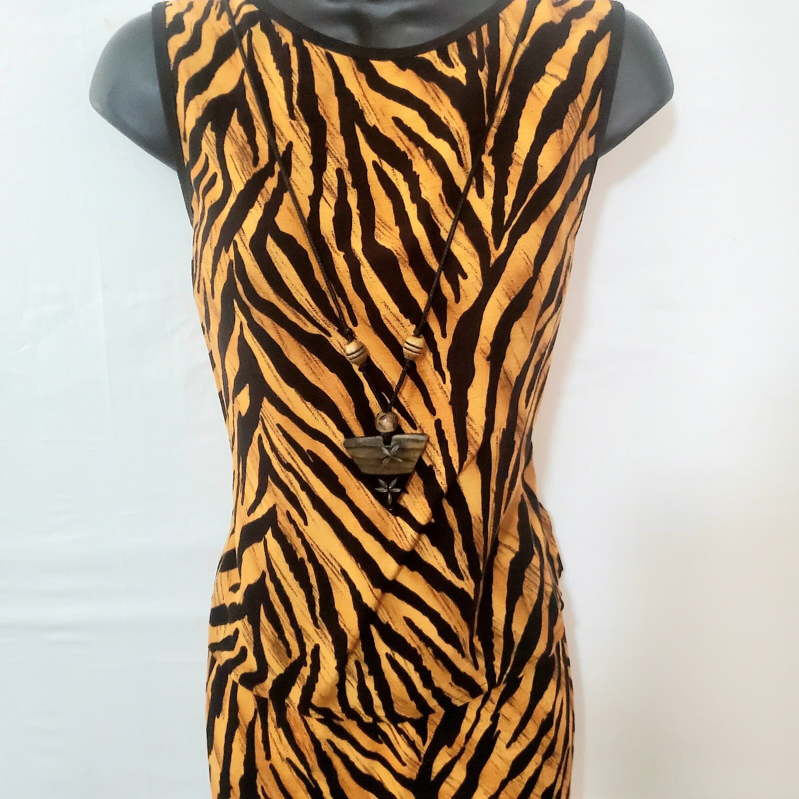 2 Piece Tiger Print Brown Blouse and Long Skirt with Triangle Necklace Set