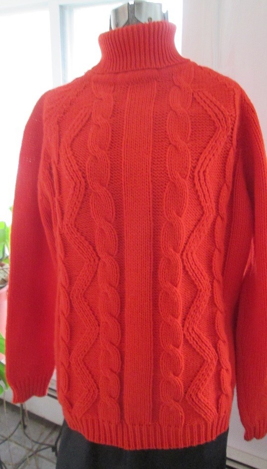 Vintage Chunky Orange Ladies Fisherman’s Sweater 1970s-1980s Acrylic Size L