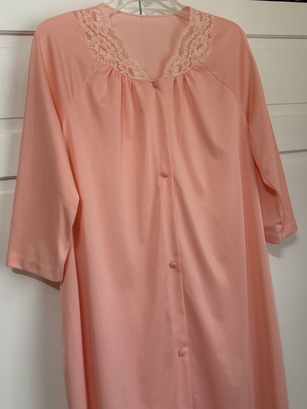 Vintage San Souci Nylon Short Nightgown Robe Day Dress Peach 3/4 Sleeve Large