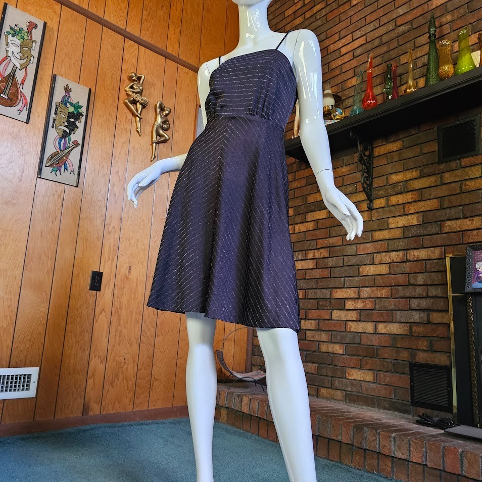 Vtg 70s Disco Dancing Chevron Glitter Stripe Studio 54 Party Swing Dress XS/S