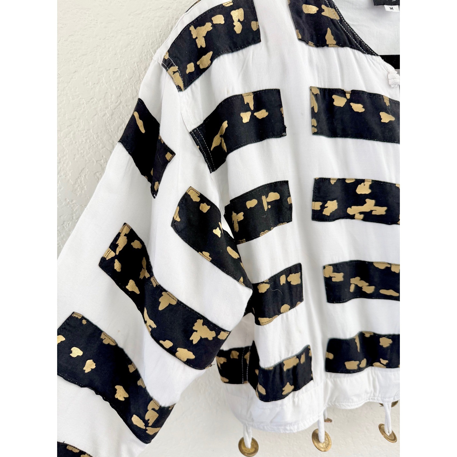 Nativewear Designs Jacket Womens Medium White Black Gold Vintage Toggle Cropped