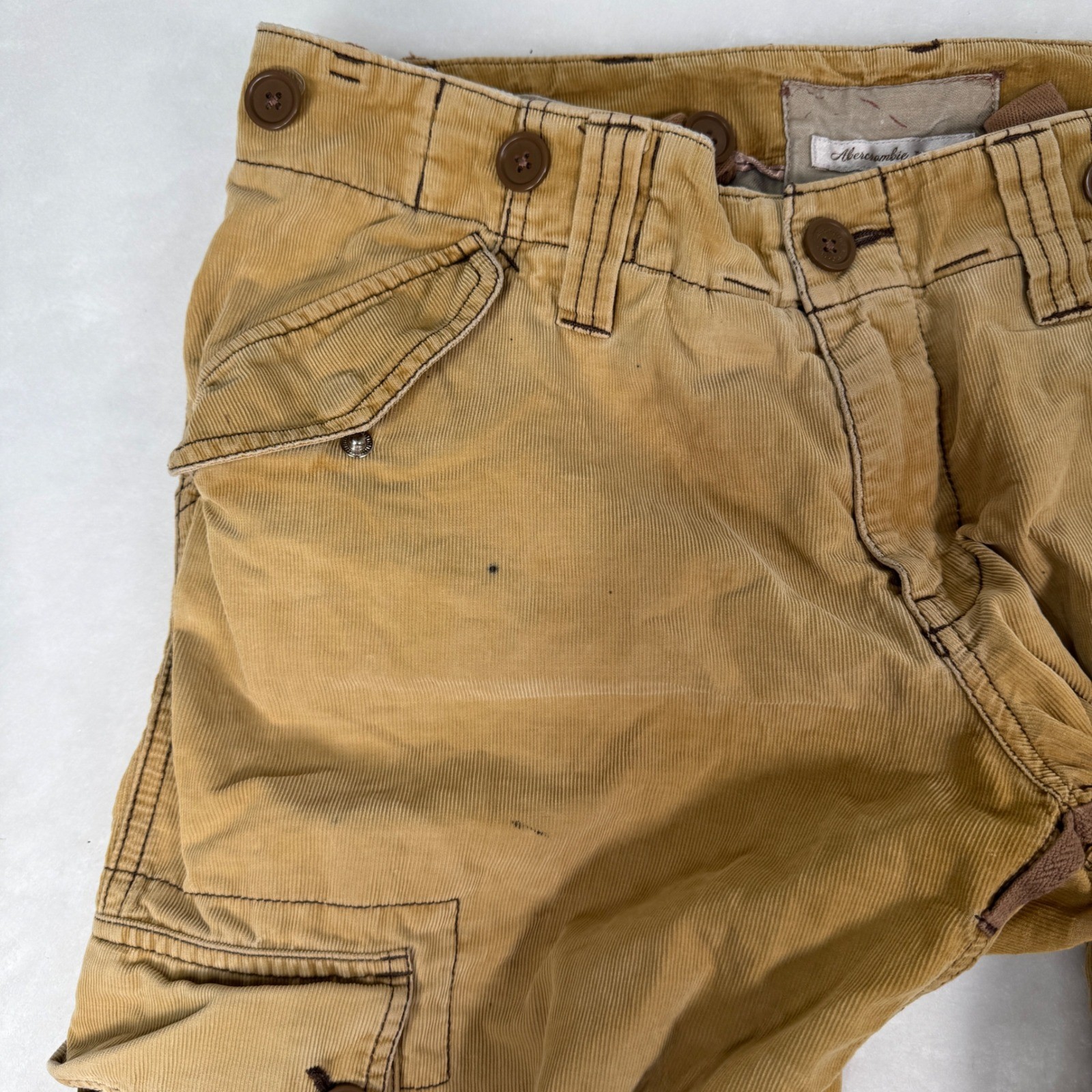 Vtg Y2K Abercrombie & Fitch Corduroy Cargo Paratrooper Pants Womens M Tan