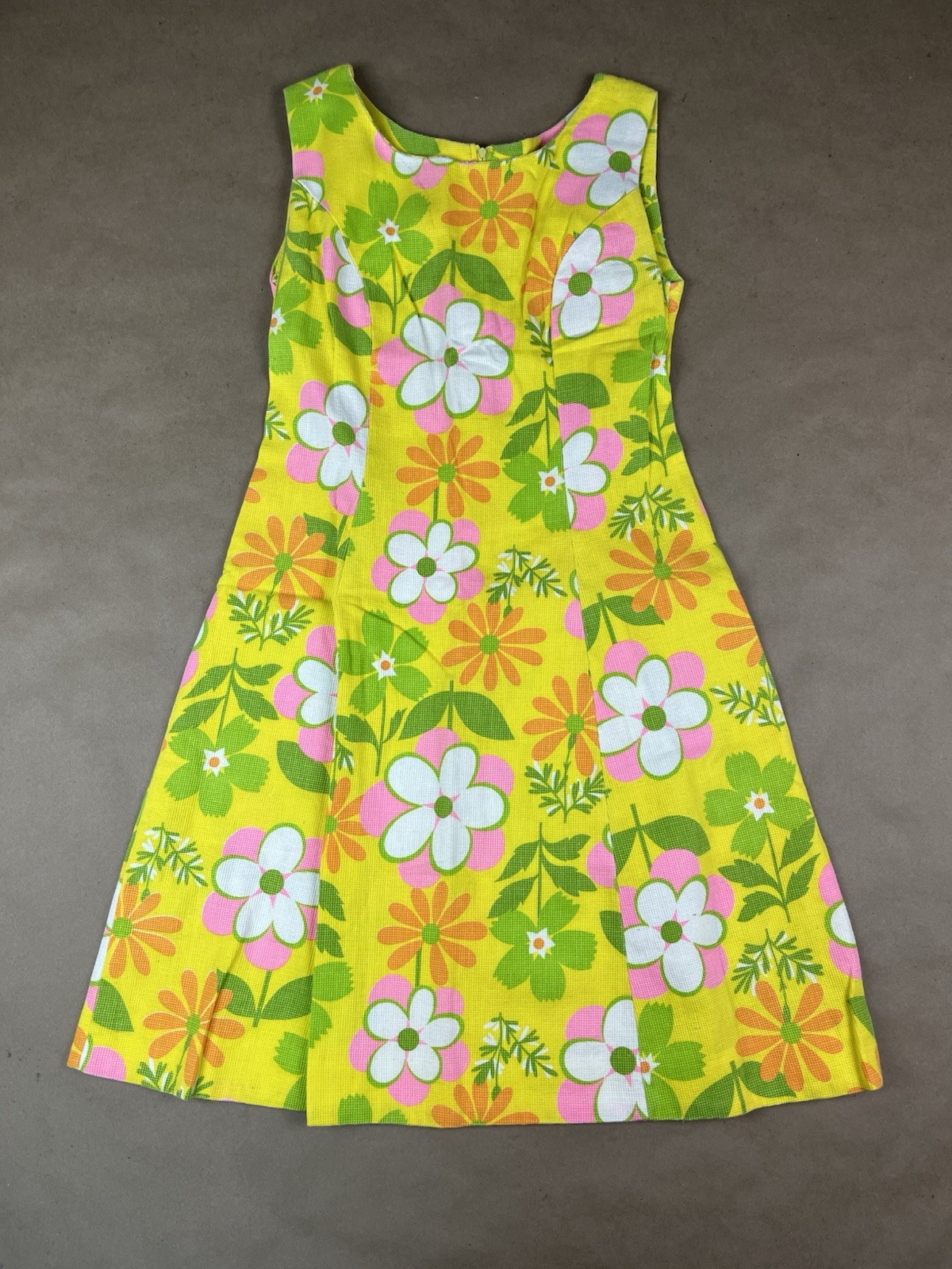 1960s Flower Floral Homemade Dress Flower Power Yellow Please See Measurements