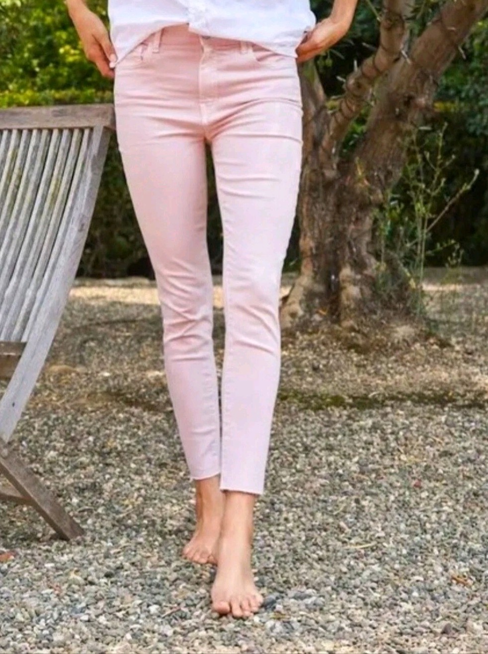 Frank & Eileen Sligo Vintage Rose Pink Raw Hem Jeans Womens 28 Straight Stretch