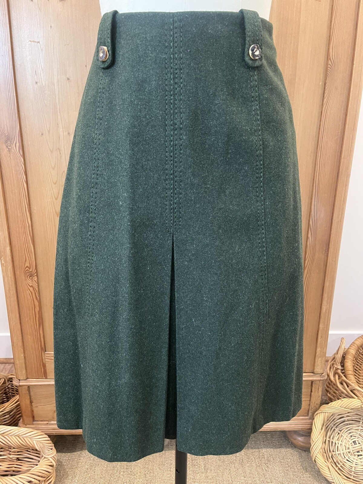 VTG Tofana Sport German Wool Bavarian Skirt-Suit, Wood Buttons Forest Green S/42