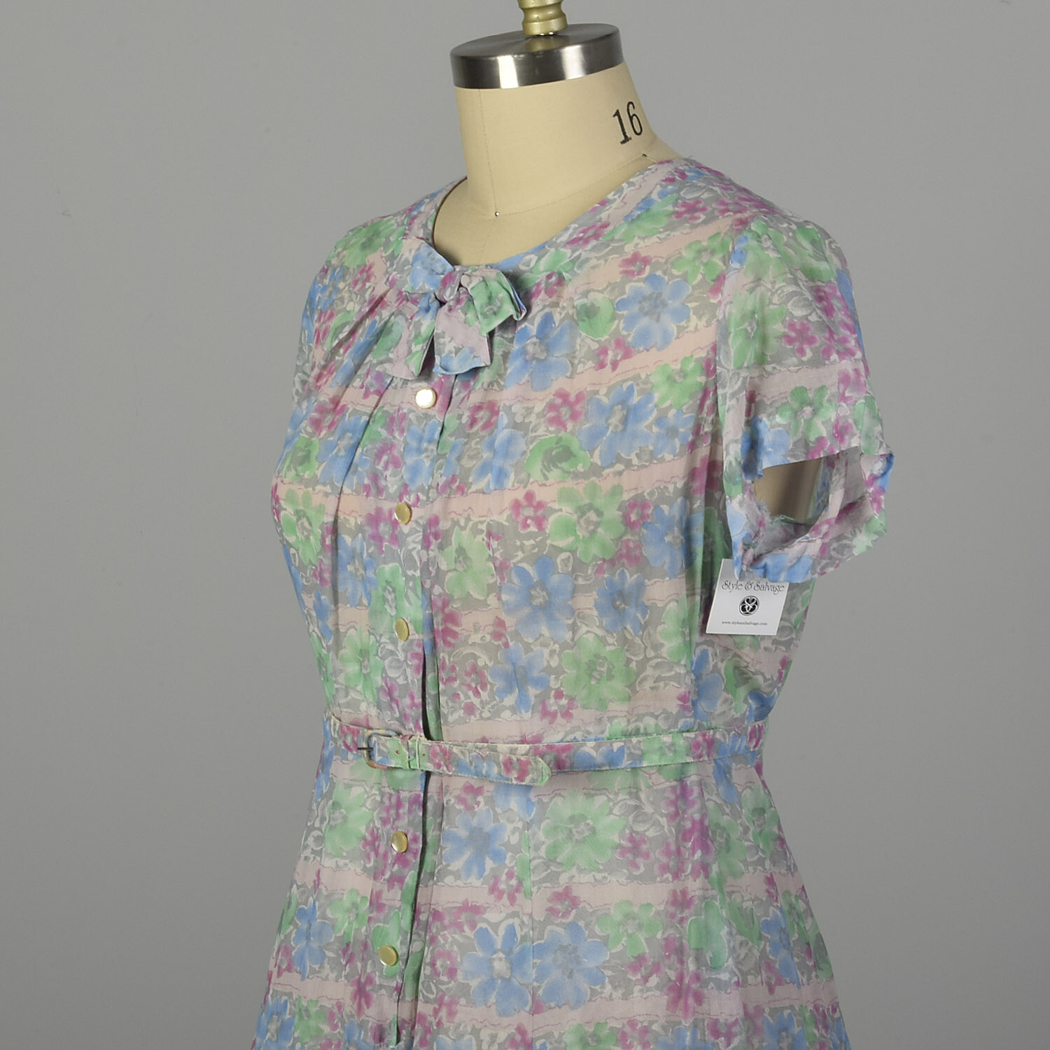 XXL 1950s Day Dress Semi-Sheer Lightweight Floral Summer Short Sleeve Casual VTG