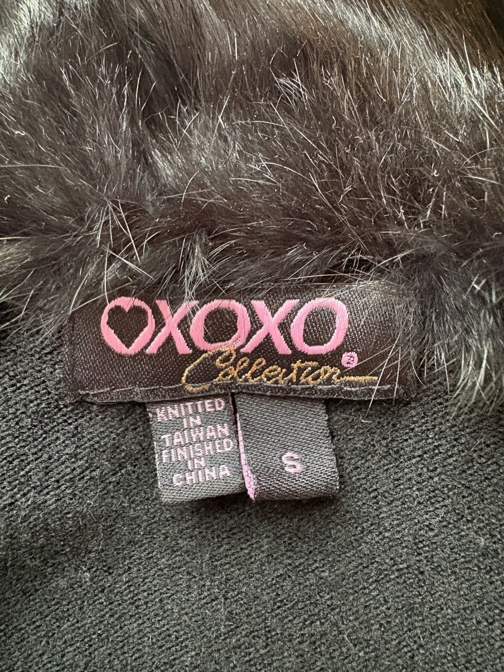 vintage Y2K cardigan XOXO black shrug genuine rabbit fur cropped sweater top XS