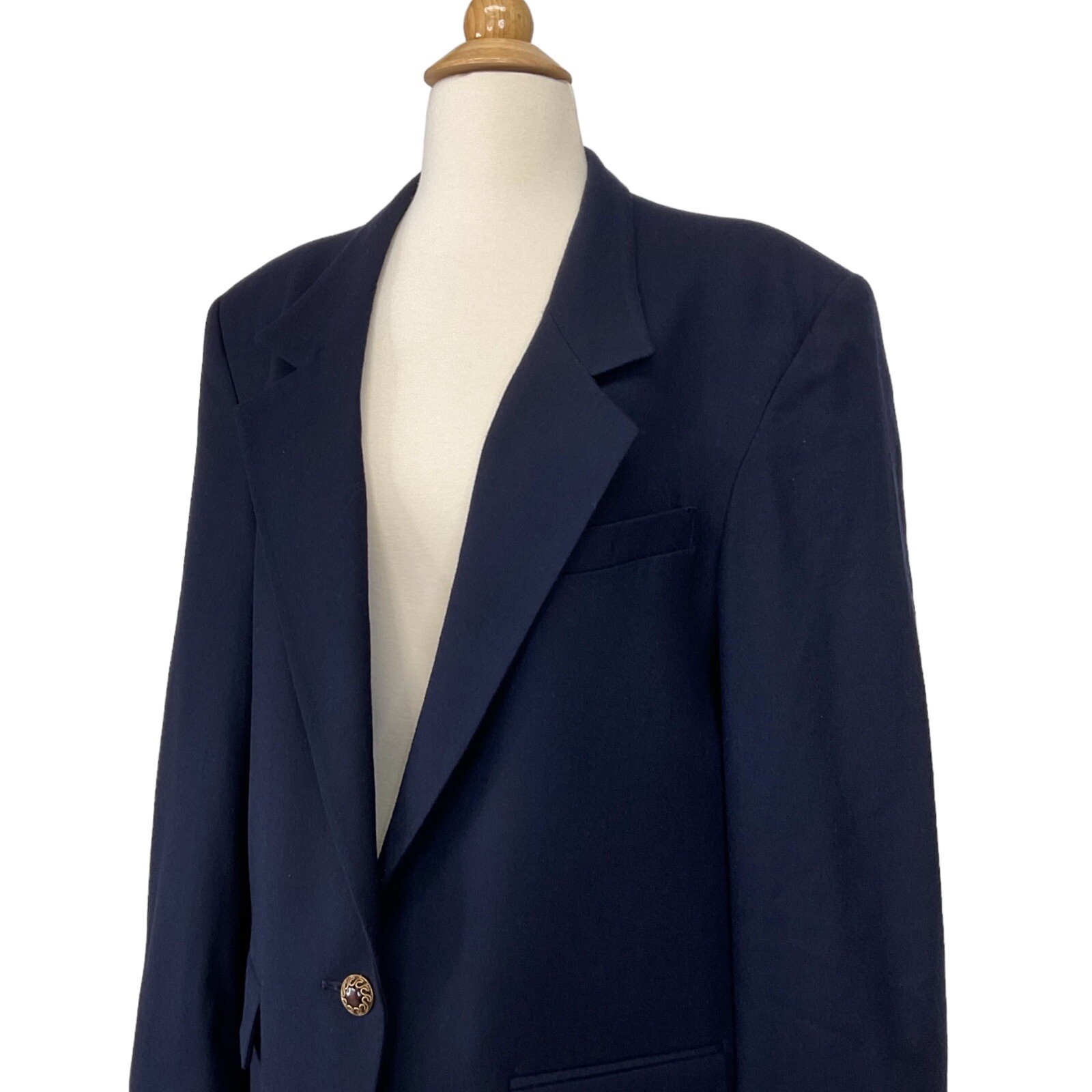 Bretton Place Womens Size 14 Blue Long Sleeve Wool Blazer Academia Career VTG