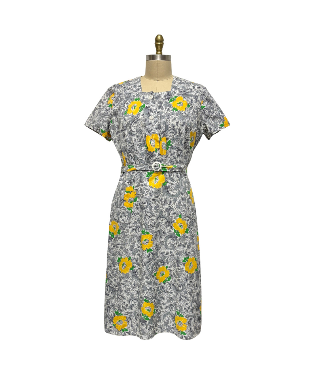 1940s PLUS SIZE YELLOW FLOWER PRINT DRESS | 1940s VINTAGE PLUS SIZE COTTON DRESS