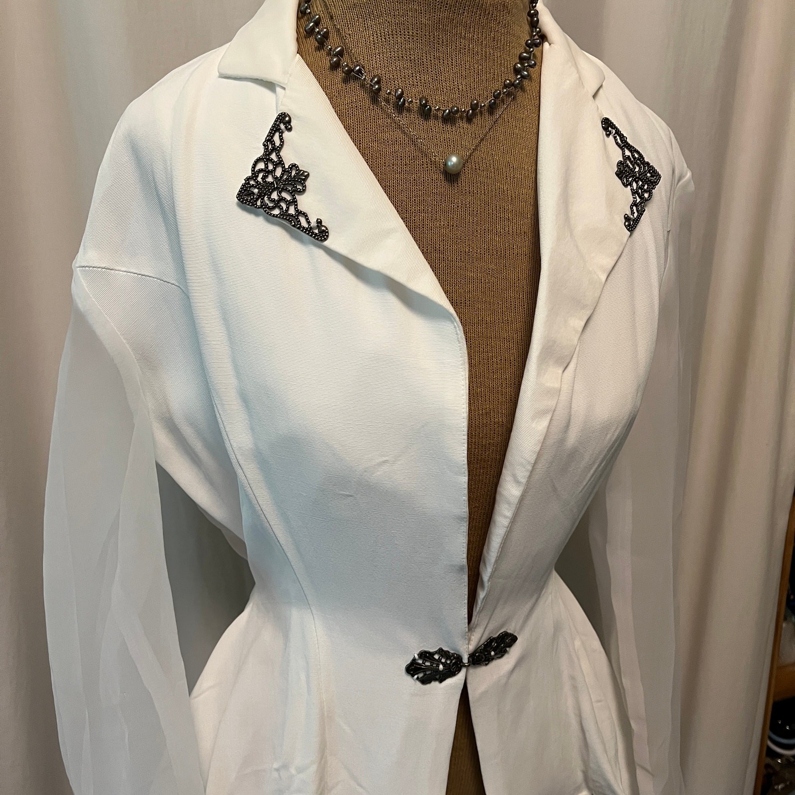 Vintage peplum jacket suit coat blazer mesh sleeves back formal 80s/90s womens