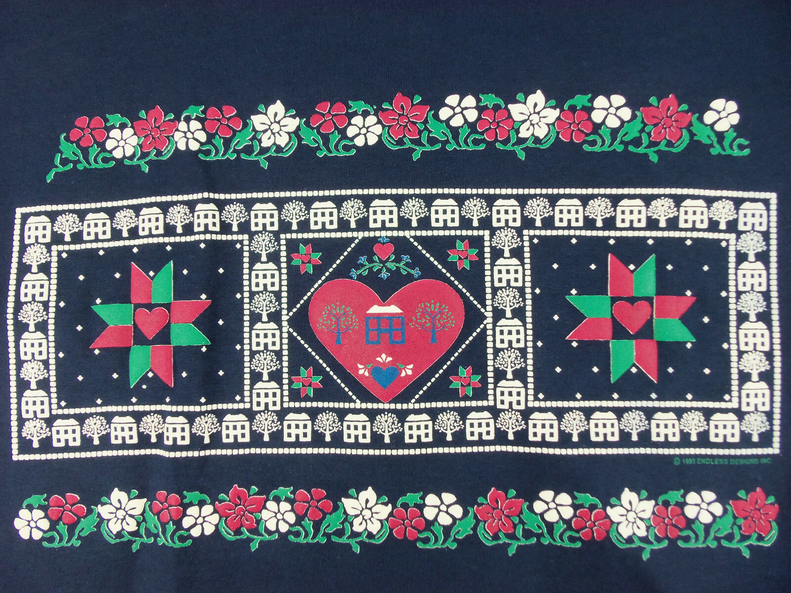Vintage 90s Endless Designs Hearts Flowers T-shirt Size L Large Made in USA