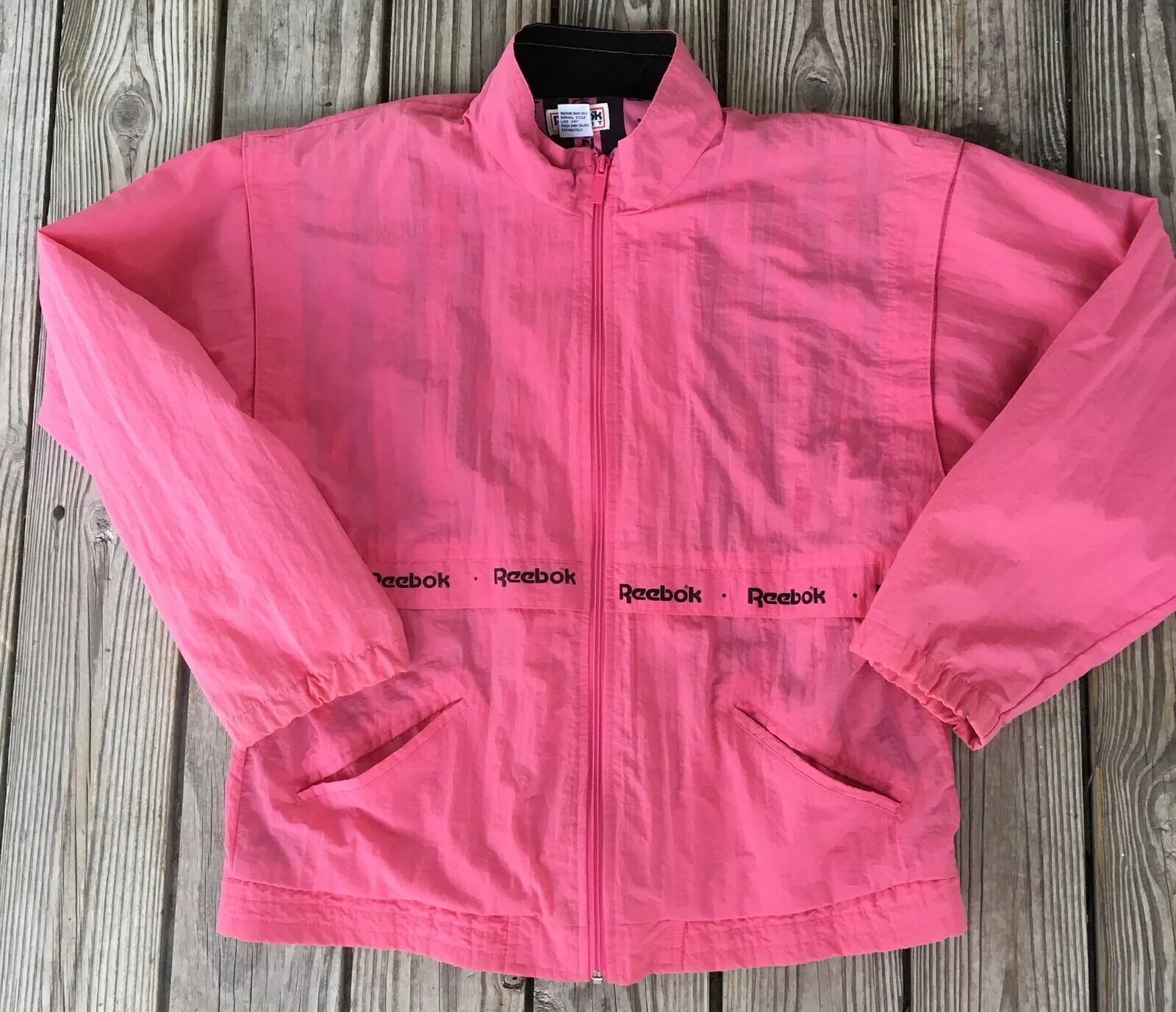 Vtg 80s Reebok Full Zip Womens Nylon Windbreaker Size Medium Pink
